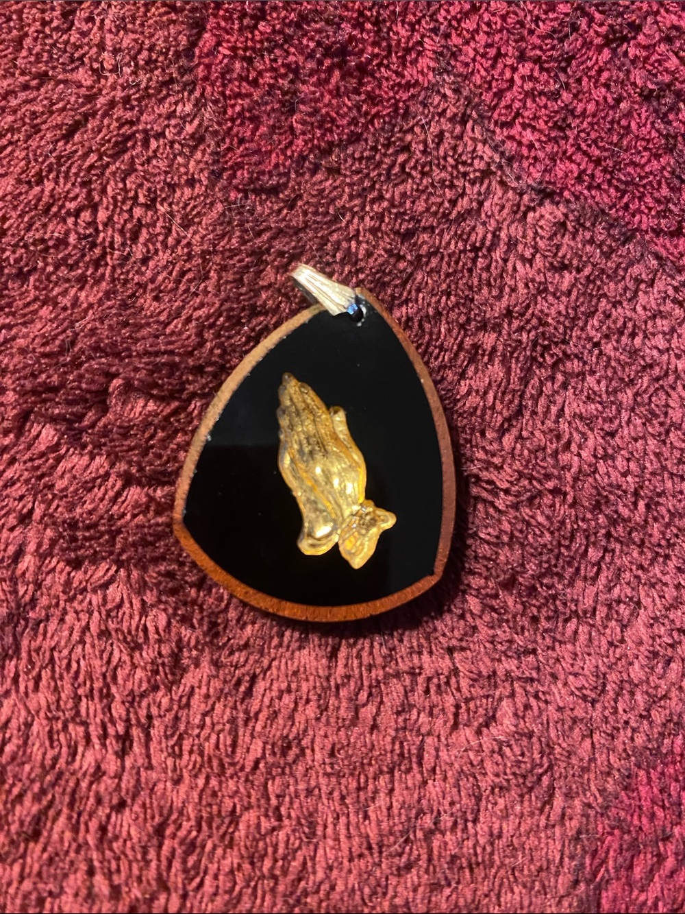 Gold Praying Hands Pendant on Black Inlay